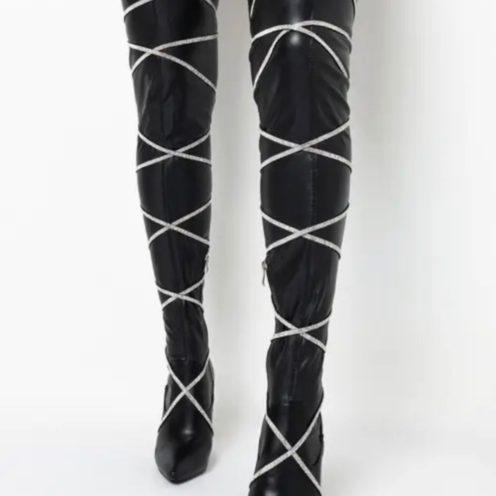 Black thigh high boots